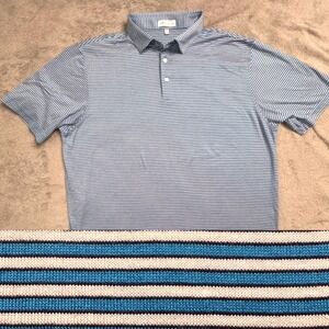 Peter Millar Mens Polo Shirt XL Blue White Stripe Short Sleeve Golf Casual EUC!